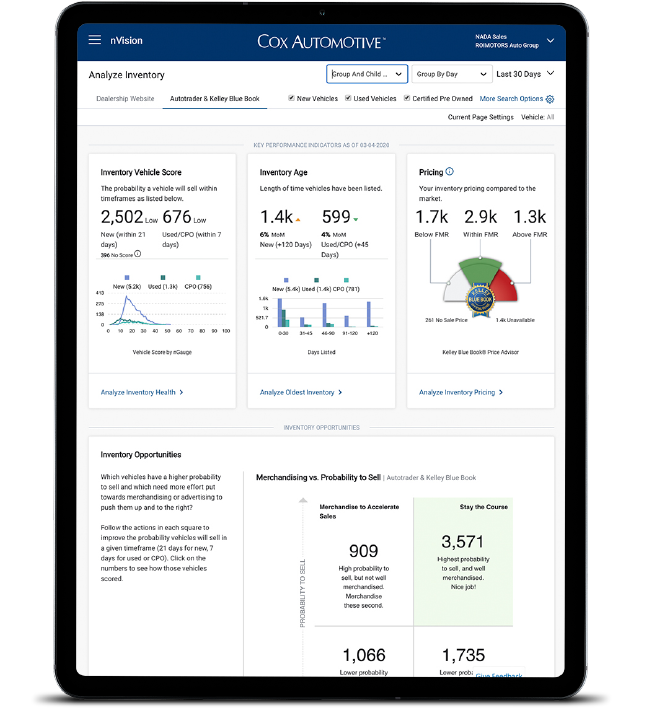 nVision Analyze Inventory dashboard shown on an iPad